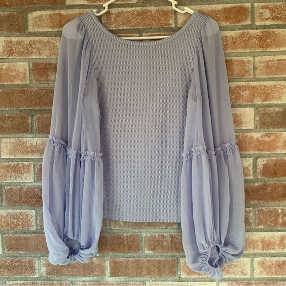 Anthropologie Balloon Sleeve Smocked Top Blouse Women’s Small S Purple - Picture 2 of 11
